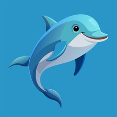 Fototapeta premium Joyful Dolphin in the Deep Blue: A captivating cartoon illustration of a playful dolphin gracefully swimming against a vibrant blue backdrop, inviting us to explore the wonders of the ocean.