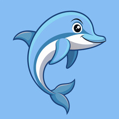 Fototapeta premium Smiling Dolphin Cartoon: A cheerful cartoon dolphin swims through the sea, capturing the joy and playfulness of the ocean's most charismatic inhabitants. 