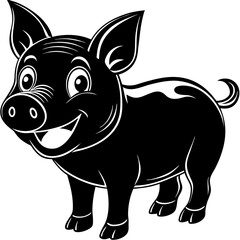 Obraz premium Happy Little Pig Illustration: A charming cartoon pig, with a gleeful smile and a playful posture, radiates joy and cheerfulness. Its outlines stand out elegantly.