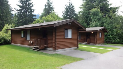 Obraz premium Cozy Log Cabins in Lush Forest Setting Vacation Rental
