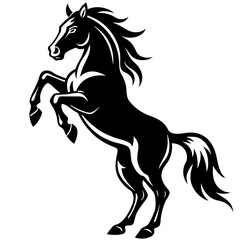 Majestic Stallion Silhouette: A powerful black stallion rears up, showcasing its strength and grace in a minimalist, eye-catching illustration. 