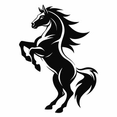  Majestic Black Stallion Silhouette: A powerful black stallion rears up in a dynamic pose, its silhouette creating a strong visual impact, evoking a sense of strength, freedom, and untamed spirit.