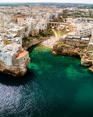 Polignano a Mare Town drone view in Italy