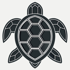 Obraz premium Turtle's Geometric Grace: A meticulously designed, black and white illustration of a turtle showcases a modern, geometric aesthetic and an ocean-inspired theme.