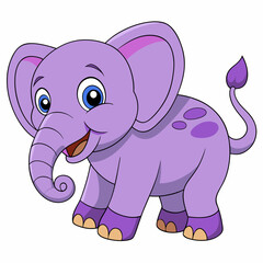 Fototapeta premium Cute Lilac Elephant Cartoon: A cheerful cartoon of a purple elephant, exuding happiness and charm, is smiling, creating a vibrant and playful feeling, ready to bring joy and delight.