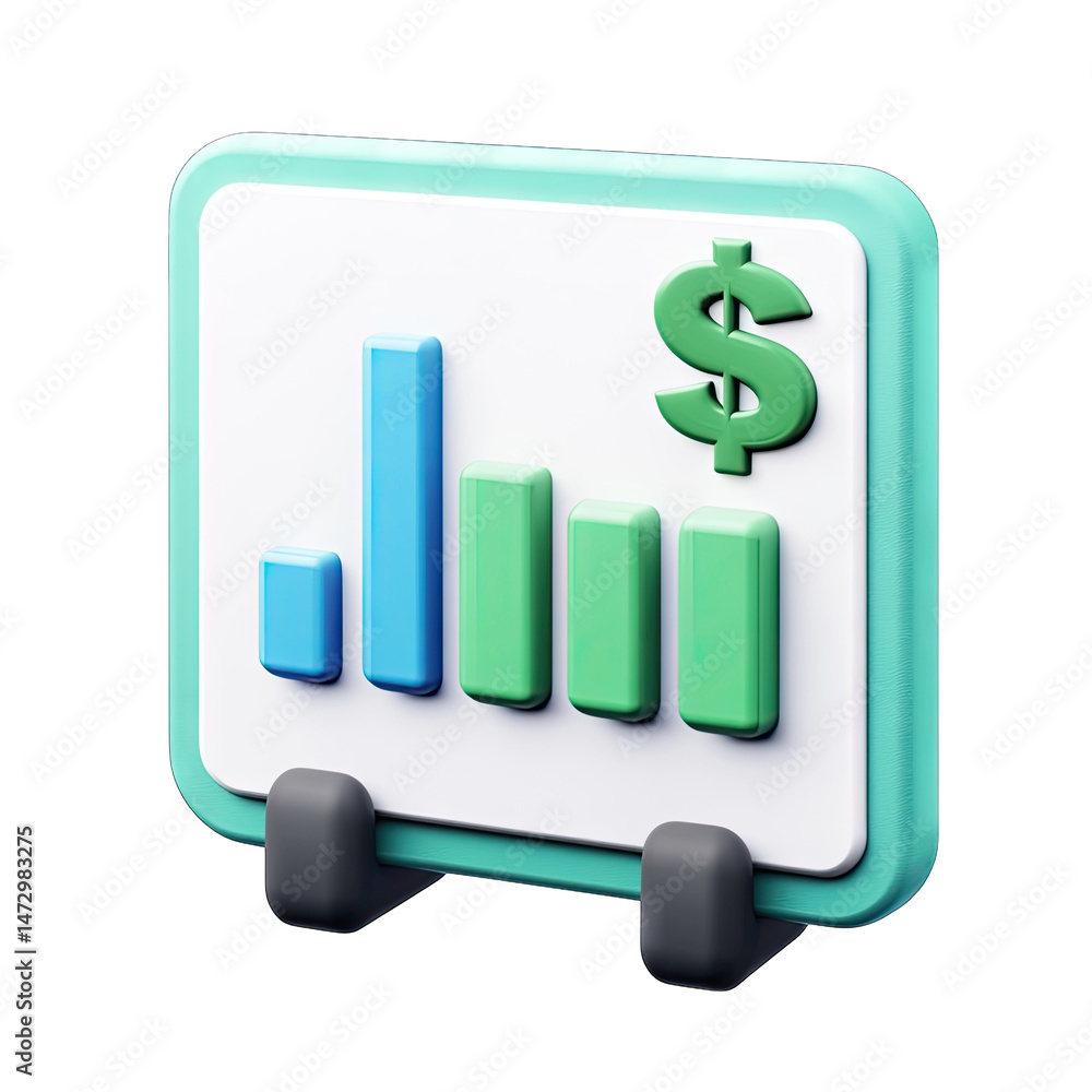 Aufkleber a 3d rendering of a white board with a bar graph and a dollar sign the graph shows an upward trend i