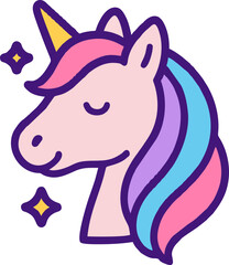 Fototapeta premium Unicorn Head with Colorful Mane in Pastel Naive Style – Transparent SVG Fantasy Character for Girls’ Mobile Games, Magical Pet Collectibles, and Fairytale Adventure Interfaces