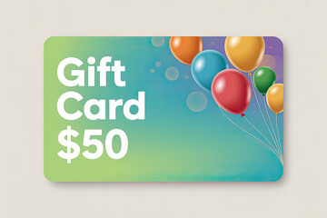 Gift card with colorful balloons on a vibrant background