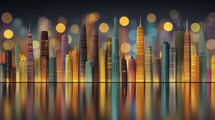 Abstract blurred city skyline at night, vibrant lights, nocturnal scene - trails view buildings atmospheric