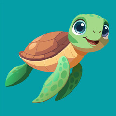 Fototapeta premium Cheerful Sea Turtle's Journey: A cheerful sea turtle gracefully swims through tranquil waters, its playful demeanor and vibrant colors captivating the viewer's heart.