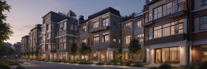 Fototapeta premium High-end residential complex; exterior evolves over months, home, building