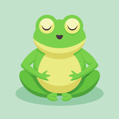 Obraz premium Serene Frog Meditating: A charming green frog, eyes gently closed, embodies tranquility as it meditates in a peaceful pose, inviting viewers to embrace mindfulness and inner peace.