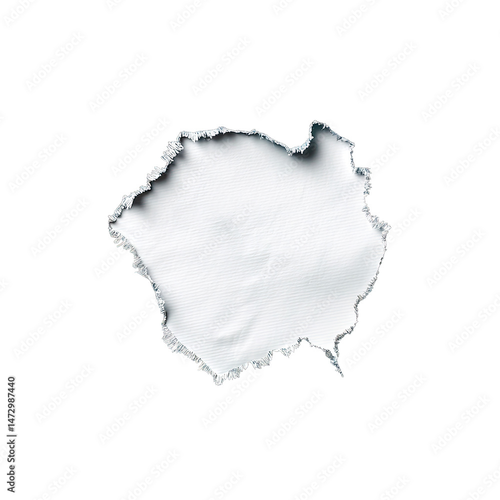 Poster a close-up shot of a ripped hole in blue paper revealing white space beneath the torn edges of the h