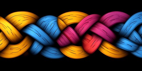 Abstract Braided Strands in Yellow, Blue, Pink and Red