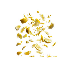 Exploding Lemon Juicy Citrus Slices and Zest in Mid-Air