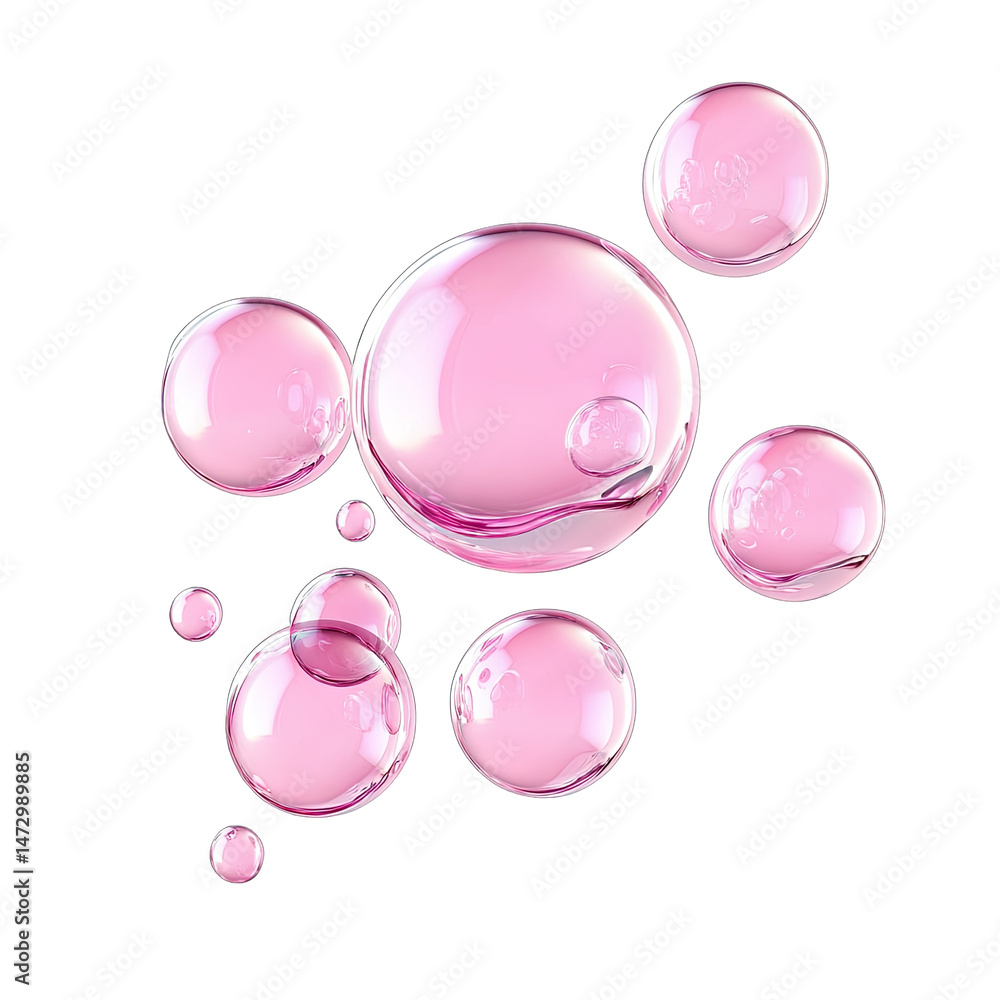 Poster a collection of pink bubbles isolated on a transparent background the bubbles are of varying sizes a