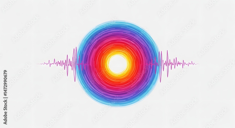 Poster vibrant circular abstract art with radial gradient and symmetrical wave lines composition art