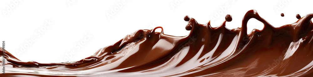 Poster a close-up shot of a chocolate wave splash against a transparent background the chocolate is rich an