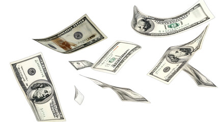 Several Us One Hundred Dollar Bills Are Flying In The Air Isolated On A Transparent Background