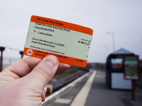 Heysham, United Kingdom, 31st March 2025, ticket at Heysham Port Railway Station