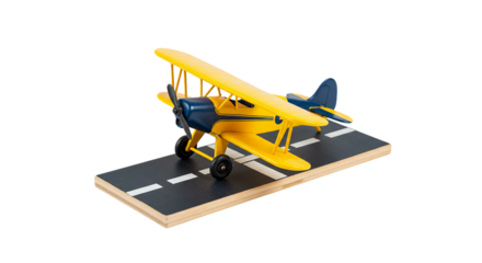 Yellow Biplane Model Airplane on Runway: High-Quality Stock Photo