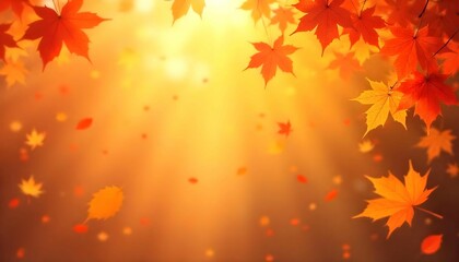A warm and vibrant fall background filled with swirling golden, orange, and red maple leaves gently floating in the air.