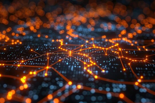 Abstract network map visualization of city connections.