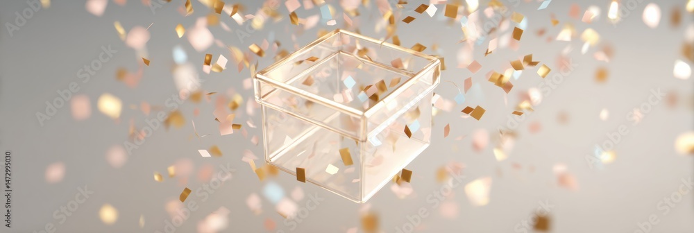 Aufkleber Floating Open Box With Confetti Creating a Festive Atmosphere and Central Highlight During a Celebration or Special Event in a Bright Setting