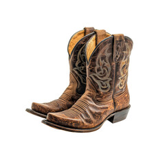 Pair of Authentic Brown Leather Cowboy Boots with Intricate Stitching