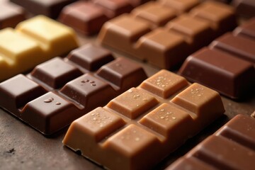 Fototapeta premium Assorted chocolate bars, various sizes and flavors , snack, bars, energy