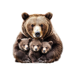 Obraz premium Mother Brown Bear Protecting Her Cubs