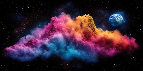 Colorful Nebula with Earth in Space