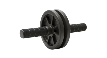 A close-up view of a black fitness ab roller placed on a clean surface, ideal for workout routines and strength training