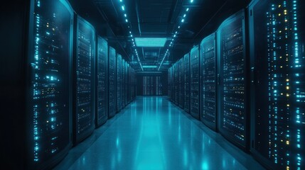 Modern server room, illuminated