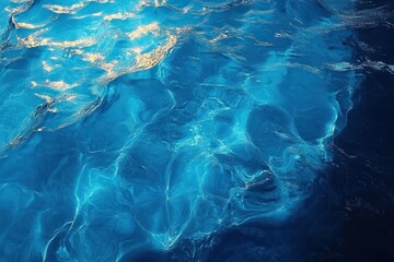 Fototapeta premium Clear blue water surface with shimmering light reflections creating abstract patterns and a sense of calm and tranquility