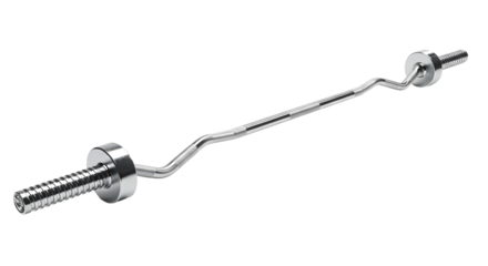 A close-up view of a shiny, chrome barbell with a unique design, set against a plain background, ideal for fitness-related content
