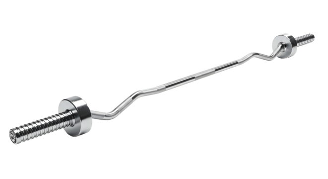 A close-up view of a shiny, chrome barbell with a unique design, set against a plain background, ideal for fitness-related content