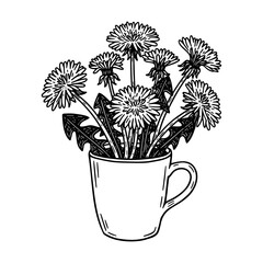 dandelion flowers in a cup sketch