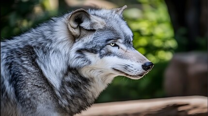 Obraz premium Majestic Gray Wolf Profile Portrait in Nature
