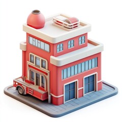 3d model of a stylized fire station.