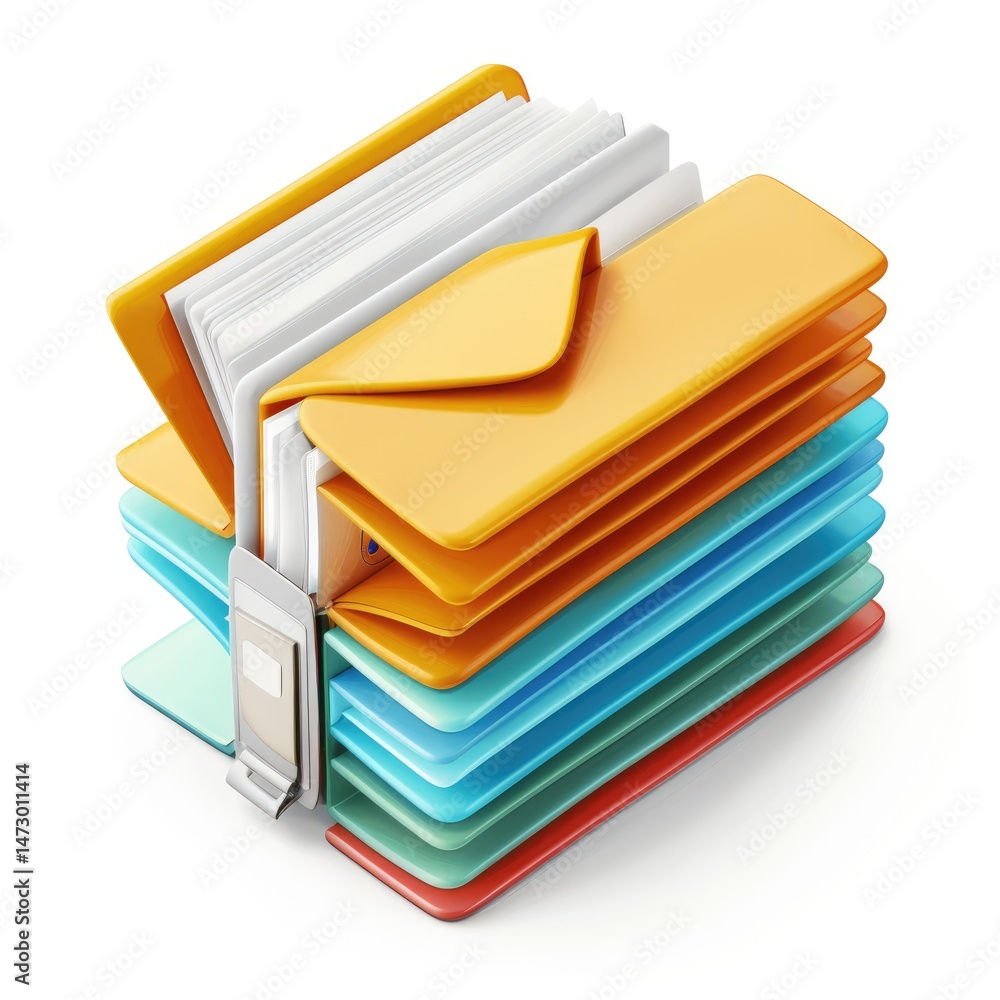 Poster colorful file folders stacked in a 3d graphic representation.