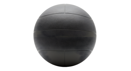 A sleek black exercise ball positioned centrally against a plain background, ideal for fitness routines and home workouts