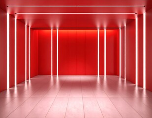 Red Room Interior Design Minimalist Modern Architecture with Neon Lights