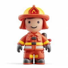Smiling fireman figurine in bright red uniform.