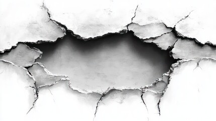 Obraz premium Close-up view of cracked and peeling white wall surface revealing rough texture beneath, showing signs of age and wear