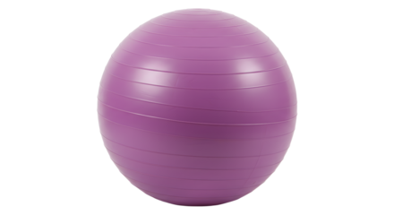 A vibrant purple exercise ball placed on a clean surface, showcasing its smooth texture and design for fitness activities