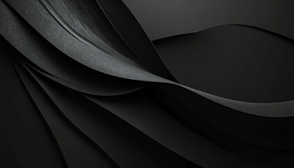 Dark flowing curves create a modern abstract design with textured surfaces and subtle depth in monochrome