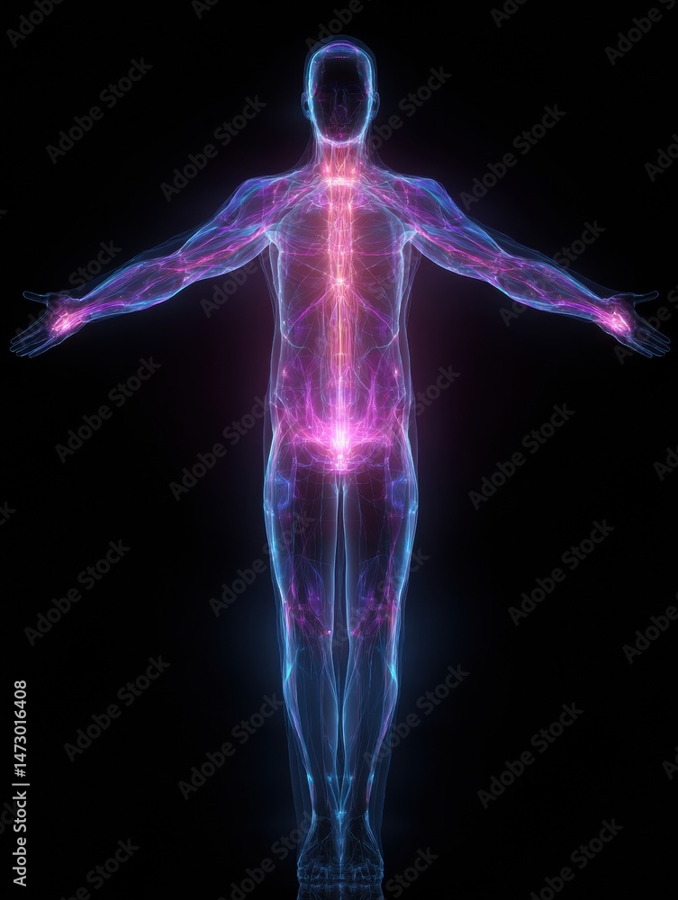 Aufkleber Artistic Representation of Glowing Human Anatomy With a Center Fade-Out Effect Showcasing Intricate Biological Details