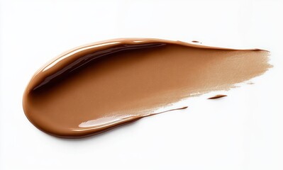Smooth brown liquid foundation makeup smear on white background showing glossy and matte texture