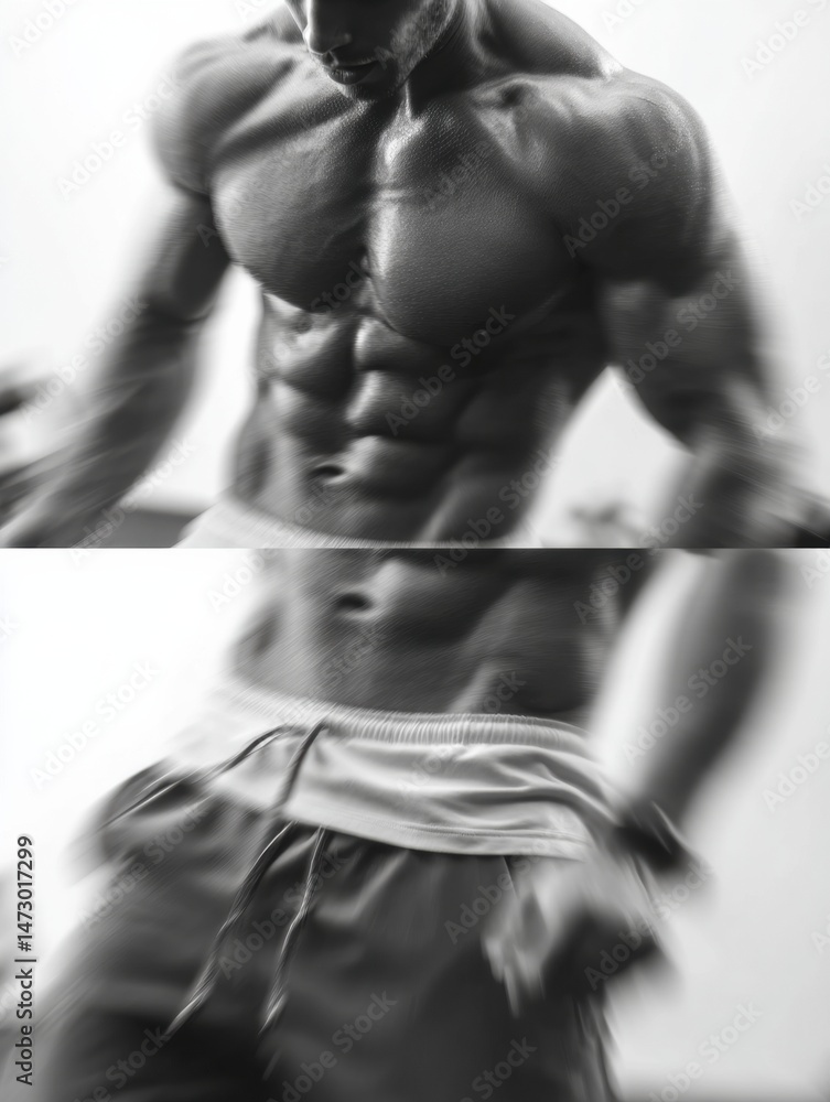 Poster dynamic muscle flex during workout showcasing strength and determination in a gym setting with empha